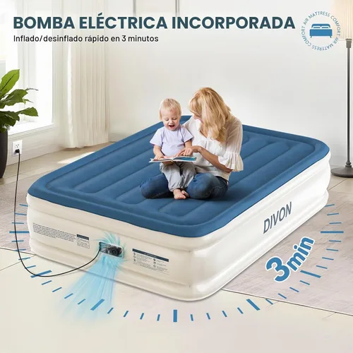 Vista 7 de Colchón de aire DIVON Full con bomba incorporada, colchón inflable de 18'' de grosor en 3 minutos, colchón hinchable plegable, colchón de aire