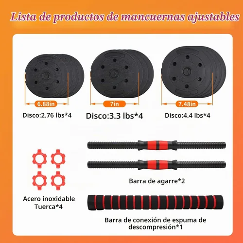 Vista 3 de Juego de mancuernas de peso ajustable, pesas libres con conector, juego de mancuernas convertibles, soporte de levantamiento de mancuernas 3 en 1