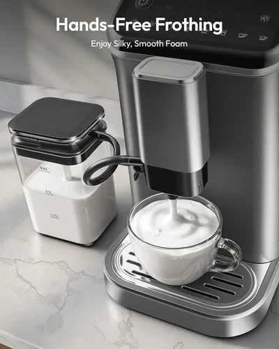 Vista 7 de EUHOMY Máquina de café espresso totalmente automática, cafetera de 20 barras con molinillo y espumador de leche integrado, máquina de café
