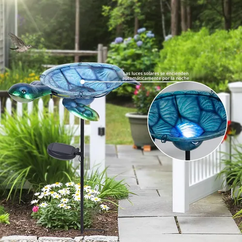 Vista 4 de MUMTOP Baño solar para pájaros al aire libre, pequeño comedero para pájaros con estaca de metal de tortuga para decoración exterior de jardín y patio