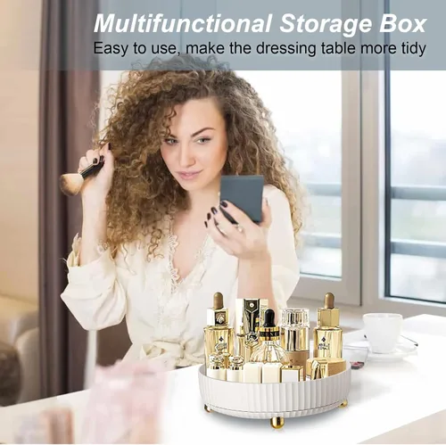 Vista 6 de Organizador de perfumes de maquillaje, bandeja de cosméticos, organizador de maquillaje giratorio de 360 grados, Lazy Susan de gran capacidad