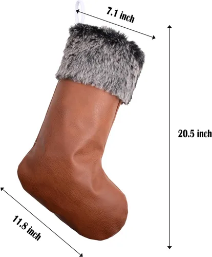 Vista 3 de GEX Nuevo Juego de 4 Botas de Navidad de 20.5 Pulgadas, Piel Sintética, Rojo, Negro, Escoceses de Búfalo, Estilo Falso, Decoración Rústica