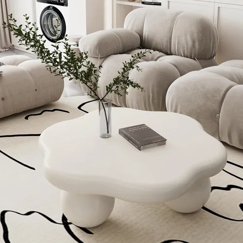 Vista 12 de Mesa de centro Cloud de 47.2 pulgadas con 3 patas de bola, moderna mesa central irregular para sala de estar, mesa de té pequeña baja y bonita