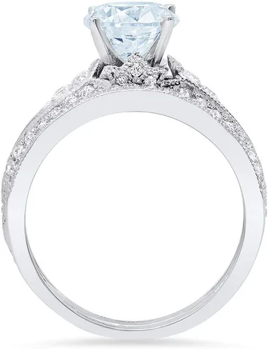 Vista 2 de Clara Pucci Anillo solitario pavé de corte redondo de 2.04 quilates con acento VVS1, ideal para compromiso de topacio azul cielo natural, promesa