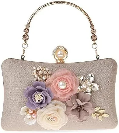 Vista 2 de Rkrouco Evening HandBags for Women Flower Wedding Clutch Purse Satin Floral Ladies Party Crossbody Bag
