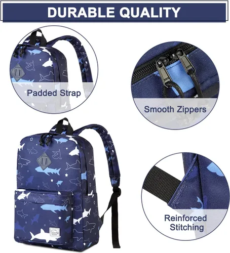 Vista 4 de VASCHY - Mochila ligera resistente al agua, mochila casual para hombres y niños, tiburón