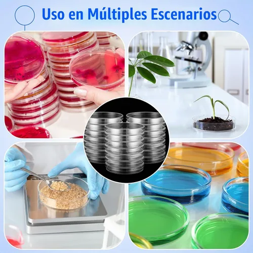Vista 5 de Paquete de 200 platos Petri de 3.543 in de plástico estéril de agar con tapas a granel Paredes gruesas claras Cultura celular Uso de laboratorio