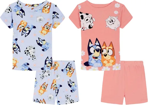 Vista 8 de Bluey Conjunto de pijama de algodón ajustado de 4 piezas para niñas Ropa de dormir cómoda, suave y linda ropa de dormir para niños Bluey Spa