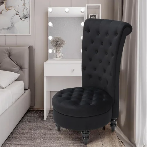 Vista 7 de AVAWING - Silla decorativa de terciopelo con respaldo alto de 46 pulgadas, color negro