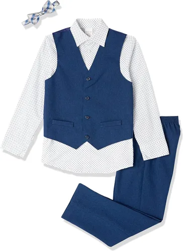 Vista 13 de Van Heusen Conjunto de traje formal de 4 piezas para niños, chaleco, pantalones, camisa de vestir con cuello y corbata