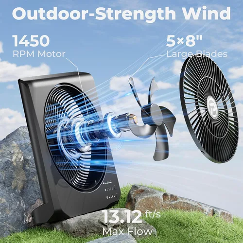 Vista 3 de PANERGY Ventilador de batería recargable de 20000 mAh, ventilador de caja cuadrada de 10 pulgadas con tiempo de funcionamiento de 55 horas, 4