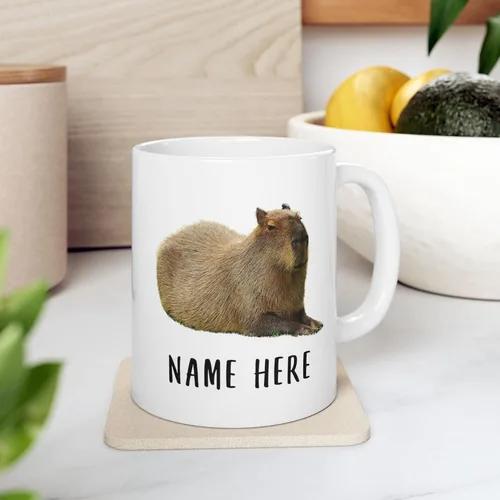 Vista 9 de Funny Capybara - Taza de café con nombre personalizado de Navidad 2025, color blanco, 11 onzas
