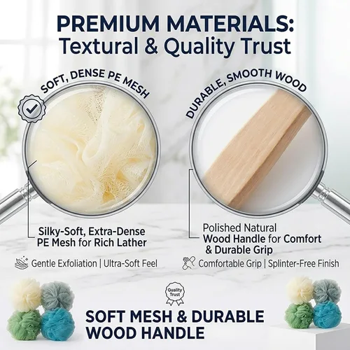 Vista 3 de Paquete de 4 esponjas grandes de esponja de esponja de baño con mango largo para ducha, cepillo de espalda para el cuerpo de baño, cepillo de spa