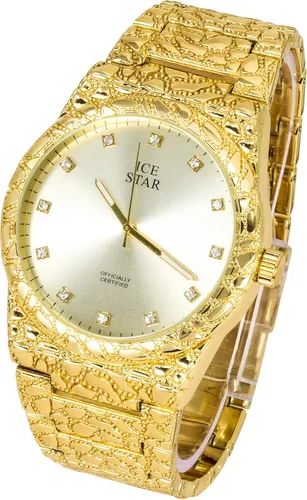 Vista 3 de Men's Luxury 45mm Nugget Design Watch with Diamond Accent Dial - Adjustable Band - Quartz Movement - Exquisite 14k Gold & Silver Finish - Available