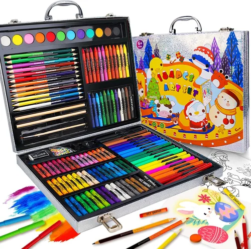 Vista 8 de Cokiki Kit de arte de 184 piezas para niños de 6 a 12 años, juego de dibujo definitivo con pasteles al óleo, crayones, pasteles de acuarela y bloc