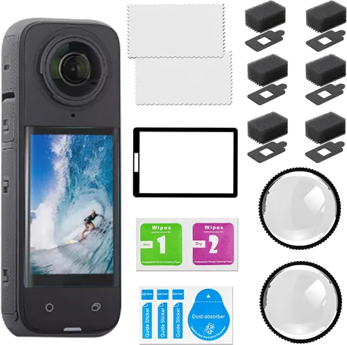 Vista 8 de Protector de pantalla de vidrio templado para Insta360 X4 con protector de lente y micrófono de espuma para reducción de ruido