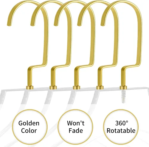 Vista 6 de Perchas acrílicas doradas, paquete de 20 perchas de ropa transparentes con ganchos dorados