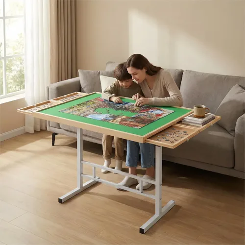 Vista 9 de Fanwer Mesa de rompecabezas de 1500 piezas con 4 cajones, mesa de rompecabezas con patas ajustables en ángulo y altura, mesas de rompecabezas
