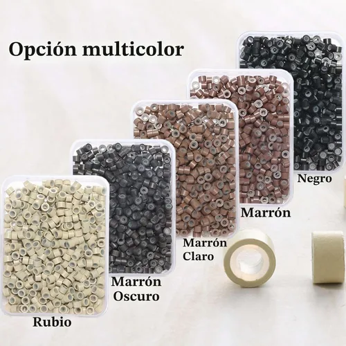 Vista 4 de Anillas de microenlace de 4 mm con forro de silicona, cuentas de oropel para extensiones de pelo, 300 unidades, color negro