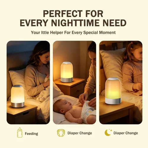 Vista 8 de Luz nocturna táctil de mesita de noche, luz nocturna de guardería para bebés para niños y adultos, luz de huevo con temporizador, lámpara de mesa