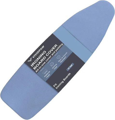 Vista 30 de VividPaw Funda y almohadilla para tabla de planchar, tamaño estándar 15"x54", acolchado grueso, borde elástico, revestimiento de silicona