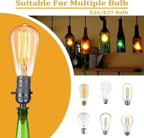 Vista 4 de Kit de lámpara de botella Aokpsrt con broca de vidrio de 9mm DIY Kit de lámpara para botellas de licor con enchufe deslizante y cable