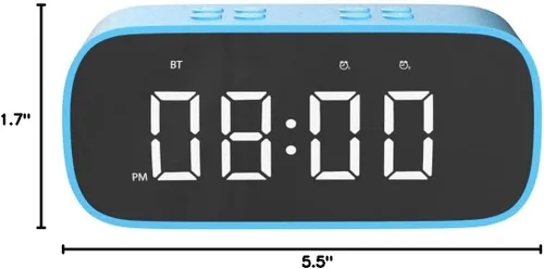 Vista 7 de AFK Reloj despertador digital con altavoz Bluetooth, reloj de escritorio para dormitorios, reloj de mesa pequeño con alarma dual, repetición, Azul