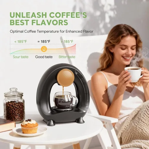 Vista 4 de Cafetera de una sola porción 2 en 1, cafetera rápida de 1400 W para cápsulas K-Cup y café molido, cafetera americana y de té de un solo toque con 2