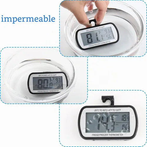 Vista 6 de 2 Pack Termómetro de Refrigerador y Heladera Digital, Termómetro para Sala de Refrigeración Impermeable, Pantalla LCD Grande, Función de Registro