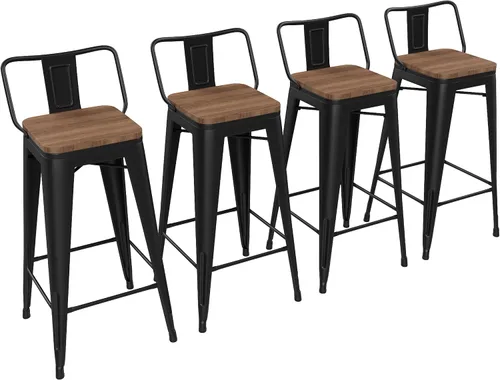 Vista 14 de Yongchuang - Juego de 4 taburetes de bar de 18" de metal apilables, taburetes cortos para aula, cocina, comedor, sillas con parte superior de madera