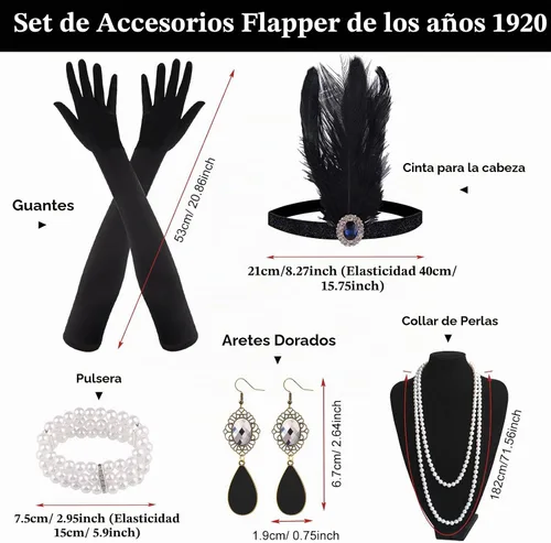 Vista 2 de FEPITO Juego de accesorios de los años 20 para mujer con diadema Conjunto C