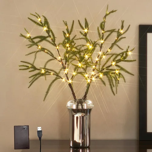 Vista 8 de Hairui - Ramas de sauce iluminadas con temporizador, 70 luces LED blancas cálidas, ramas artificiales de diente de león con luces, 27 pulgadas