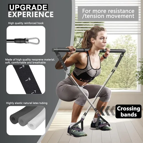 Vista 7 de BBTOPS Kit de barra de pilates con bandas de resistencia, barra de ejercicio de equipo de pilates con rodillo de abdominales para entrenamiento