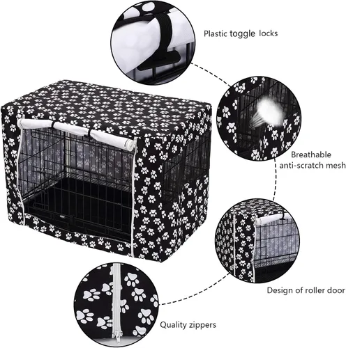 Vista 3 de Pethiy Funda para jaula de perro de poliéster duradero, ajuste universal para jaula de perro de alambre, se adapta a la mayoría de jaulas de perros