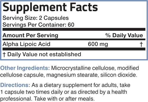 Vista 6 de Bronson Ácido alfa lipoico 600 mg eliminador de radicales libres apoya la salud antioxidante, sin OMG, 120 cápsulas vegetarianas (60 porciones)