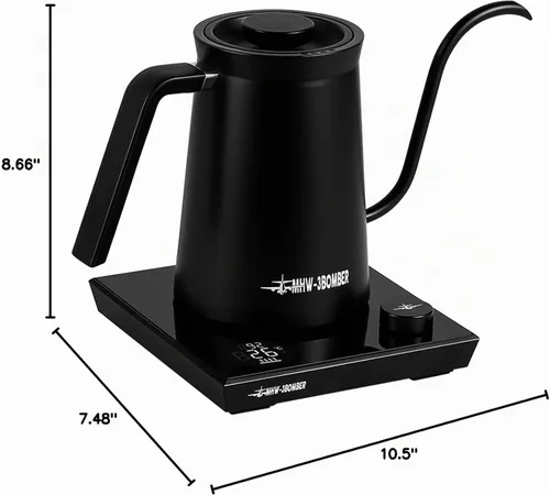 Vista 10 de MHW-3BOMBER Hervidor eléctrico de cuello de cisne, tetera de control de temperatura de ± 1 ℉ con pantalla LED y flujo vertical de 90°, sin BPA