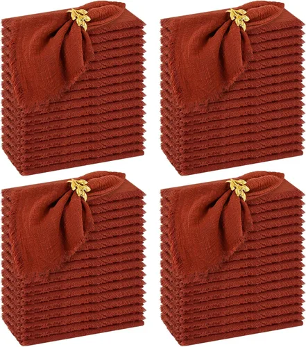 Vista 9 de Paquete de 60 servilletas de tela hechas a mano con flecos, servilletas de lino de algodón verde oliva, servilletas de cena de algodón rústico suave