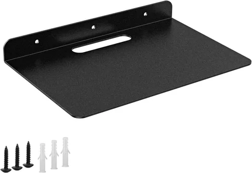 Vista 13 de Pequeño estante flotante – 0.118 in de grosor, 6.5 pulgadas, estante de pared de metal, estantes flotantes de metal para eco, cámaras, altavoz