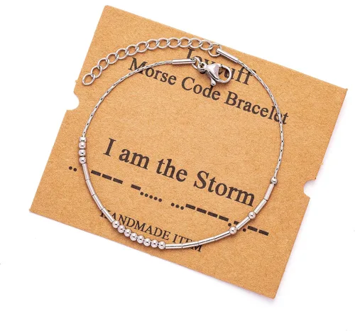 Vista 134 de JoycuFF Pulseras inspiradoras de código morse para mujeres, cuentas de plata, joyería con mantra de motivación, regalos para ella
