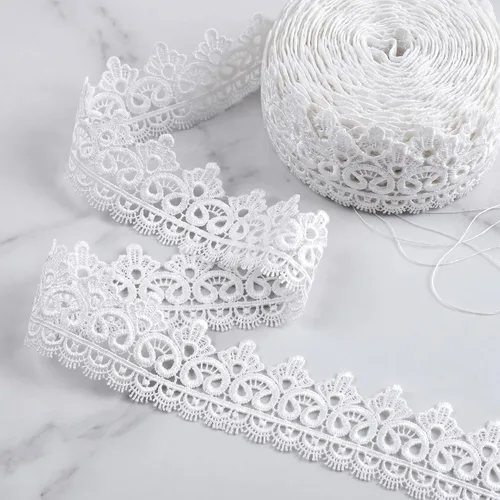 Vista 6 de Cinta de encaje blanco de 7 yardas para costura, manualidades, disfraces, vestidos, decoración del hogar