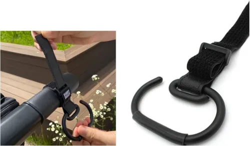 Vista 4 de Gancho antideslizante para cochecito para colgar bolsas de pañales, monedero, compras en cochecitos buddyduggy