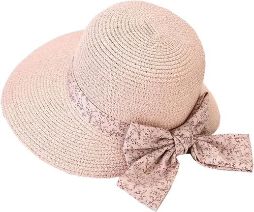Vista 10 de Sombreros de playa de ala ancha para mujer, protección UPF 50+, sombrero de paja plegable para verano Beige