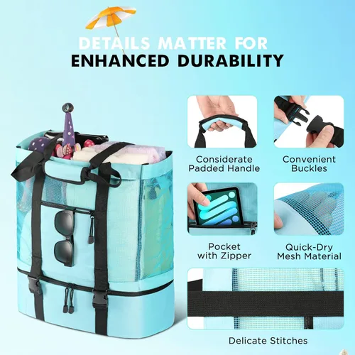 Vista 5 de EUDELE Mesh Beach Tote Bag with Detachable Beach Cooler - MAX Capacity 38L 150lbs Ultra Durable for Women