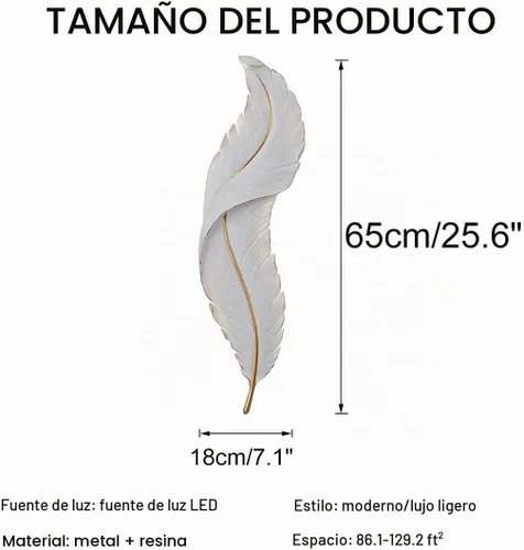 Vista 2 de Lámpara de pared moderna para dormitorio, lámpara de pared LED con diseño de plumas blancas elegante, luz de cuento de hadas, luces de pared de lujo
