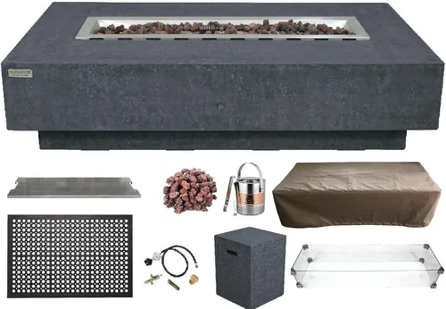 Vista 24 de Elementi+ Mesa de Fuego de Gas Colorado de Hormigón Fundido de 56" Rectangular, Hoguera al Aire Libre con Ignición Electrónica Incluye Cubierta