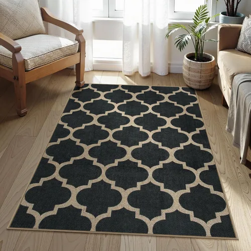 Vista 116 de Lahome Tapetes geométricos para puerta de interior para entrada, alfombra antideslizante lavable de 2 x 3 negro / neutro