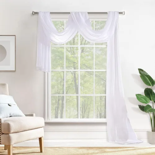 Vista 23 de MIULEE Cenefa Beige para Ventana para Fiesta - Cortina Transparente Cenefa Superior Tratamiento de Ventana Cortinas Decorativas para Arco de Boda
