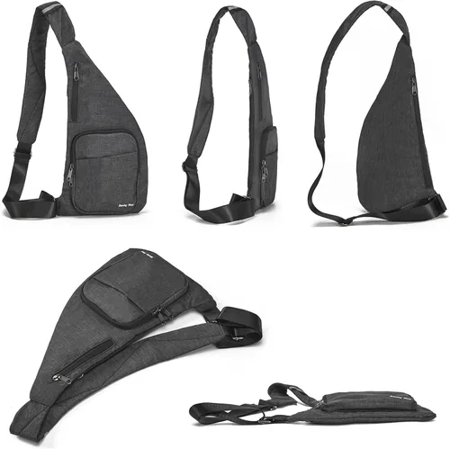 Vista 4 de Seoky Rop Bolso bandolera delgado para hombres y mujeres, ultrafino, con bolsillo personal, bolsa de hombro cruzada para viajes y correr, Gris