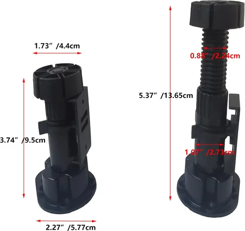Vista 2 de Patas niveladoras negras para muebles o gabinetes, soporta 330 libras por pata, se ajusta de 3 7/8 pulgadas a 5 3/8 pulgadas, paquete de 12