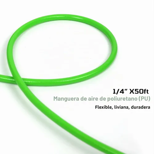 Vista 5 de DYNAMIC POWER - Manguera de aire trenzada de poliuretano de 1/4 pulgadas x 50 pies con kit de accesorios de compresor de 10 piezas, 200 PSI.